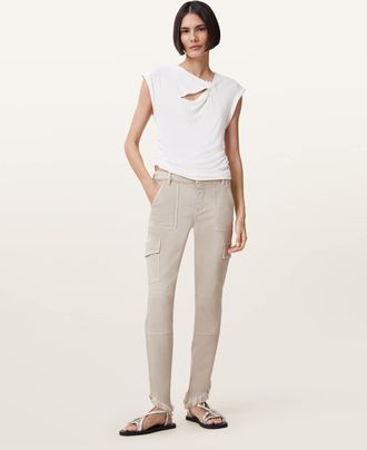 AllSaints Cotton/Viscose Duran Skinny Denim Cargo Jeans, Size: 30