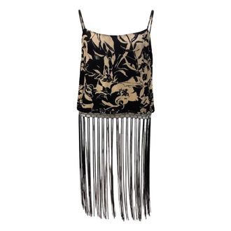 Simona Corsellini Sleeveless Tops, female, Multicolor, Size: XS Top in fantasia a bredelline con frange