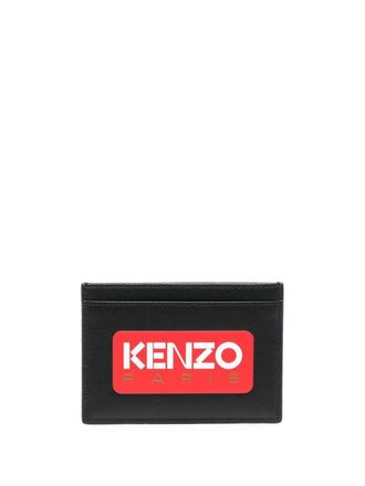 Kenzo logo-print leather cardholder - unisex - Calf Leather/Cotton - One Size - Black