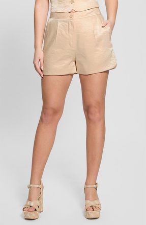 Guess Camille Velvet Pleat Front Shorts in Beige at Nordstrom, Size Large