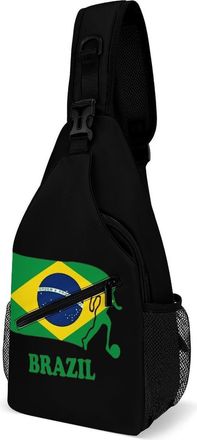 Generic Brazil Football Soccer Flag Unisex Shoulder Bags Casual Crossbody Chest Bag Sling Backpack for Hiking Cycling Travel