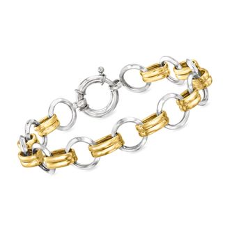 Ross-Simons Sterling Silver and 18kt Gold Over Sterling Circle-Link Bracelet