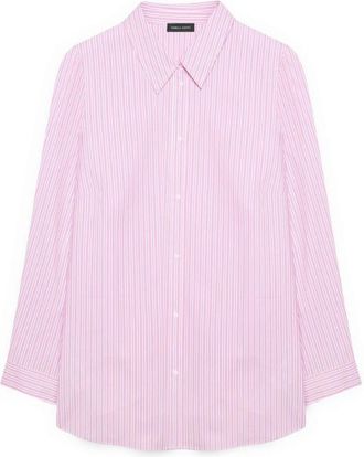 Fiorella Rubino Gestreepte Katoenen Blouse - Dames - Overhemden - Roze - 3XL - Katoen - Overhemden