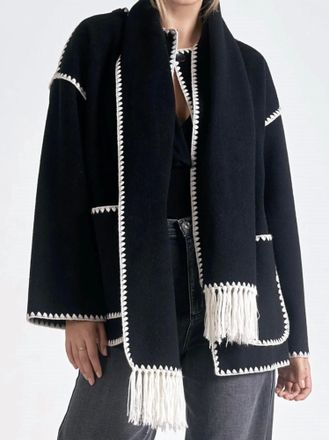 Dolce Cabo Womens Whip Stitch Jacket With Scarf In Black/cream