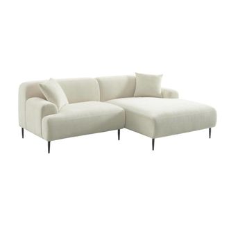 Sweeek Sof&aacute; esquinero de tela con patas de metal, 3 plazas, crema