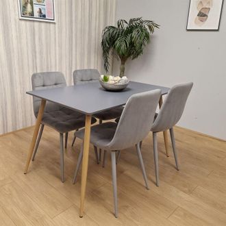 Kosy Koala Modern Rectangle Dark Grey Dining Table Set With 4 Grey Velvet Chairs Dining Room Furniture
