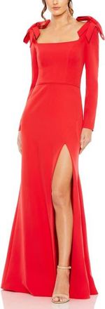 Mac Duggal Empire Waist Long Sleeve Bow Shoulder Gown in Red at Nordstrom, Size 10