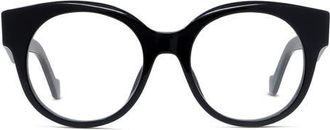 Loewe Anagram 51mm Round Optical Glasses in Shiny Black at Nordstrom