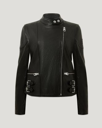 Belstaff Russo Jacket Womens Semi Veg Tan Leather Black Size UK 10