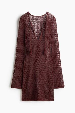 H&M Crochet-look Beach Dress in Dark Red at Nordstrom, Size X-Small