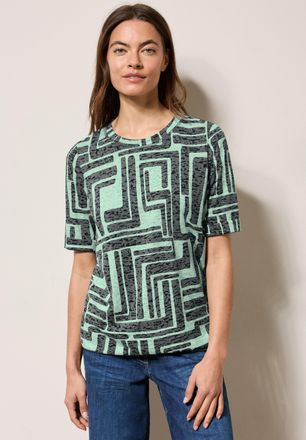 Cecil T-Shirt CECIL, Damen, Gr. M (40), gr&uuml;n (slate khaki), Jersey, Obermaterial: 65% Polyester, 35% Viskose, gemustert, tailliert h&uuml;ftbedeckend, Rundhals, 
