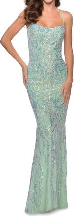 La Femme Floral Iridescent Sequin Prom Dress In Mint