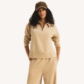 Nautica Womens Herringbone Quarter-Zip Pullover