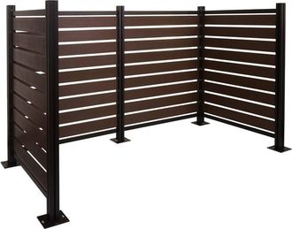 Hhg Nunca Usado] Valla De Aluminio Para Papeleras Hhg 947, Revestimiento Para Papeleras, Aspecto Madera Extensible 130x206x110cm, Marr&oacute;n