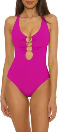 BECCA by Rebecca Virtue Corset Back One-Piece Swimsuit in Hibiscus at Nordstrom, Size Medium