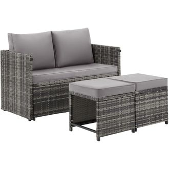 TecTake Conjunto de rat&aacute;n 2 en 1, 4 plazas con cojines, gris