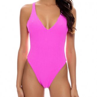 Luli Fama Playa Vibes V-Neck One Piece Bodysuit In Blushin