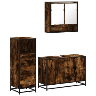 Berkfield Home 3 Piece Bathroom Furniture Set Smoked Oak Engineered Wood in Brown