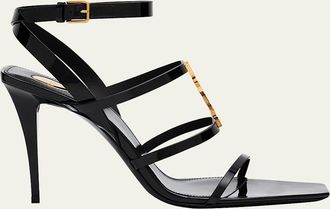 Saint Laurent Cassandra YSL Medallion Leather Stiletto Sandals