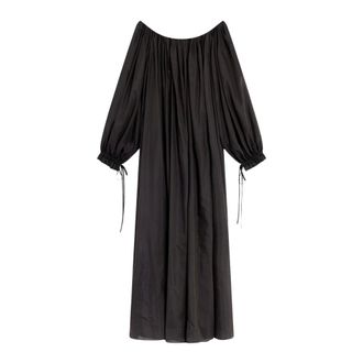 Semicouture Maxi Dresses, female, Black, 2XS, Bardot Cotton and Silk Long Sleeve Dress