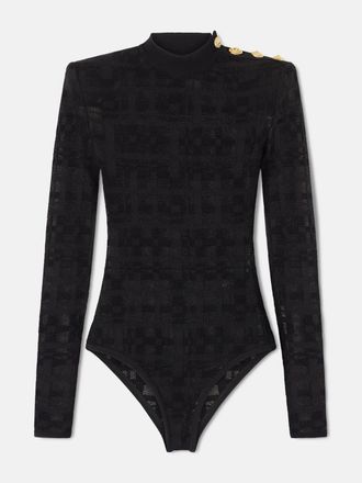 Balmain Body In Maglia Stretch A Quadri Con Bottoni Decorativi - Nero