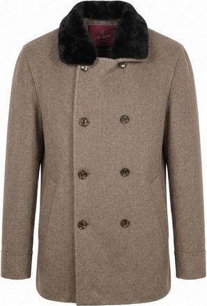 Montecore Dubbele-breasted wollen mix jas - Heren - Mantel - Beige - M - Wol - Jassen