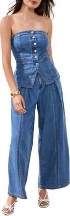 Tribal Womens Button Strapless Top In Denim Blue