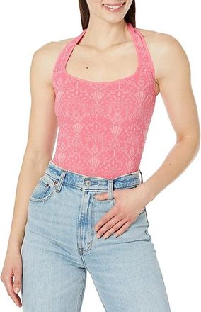 Free People with Love Bodysuit Womens Pink Printed Stretch One Piece GBO1792