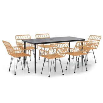 Berkfield Home 7 Piece Garden Dining Set Poly Rattan in Brown