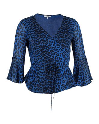 Ganni Ganni Wrap Blouse in Blue Animal Print Viscose