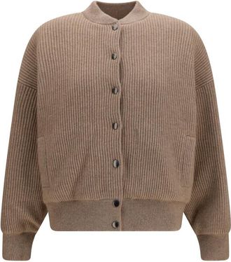 Brunello Cucinelli Beige Knitted Mock Collar Sweater