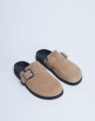 Topshop Amy - Sabot beige in vera pelle cavallino con fibbia-Neutro