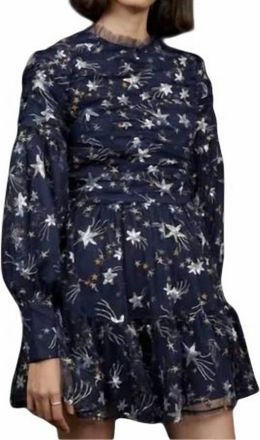 Sister Jane Shooting Star Embroidered Long Sleeve Mini Dress In Navy