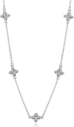 Suzy Levian Cubic Zirconia Flower Station Necklace in White at Nordstrom Rack