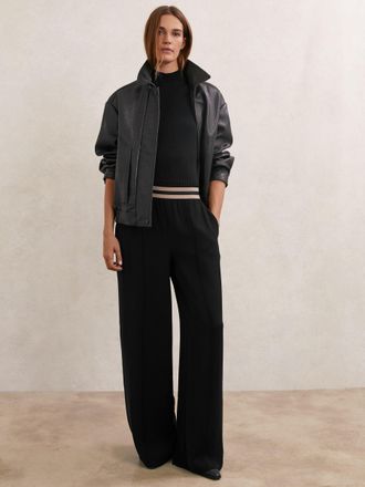 Reiss Black Petite Elasticated-waist Wide-leg Trousers, 10