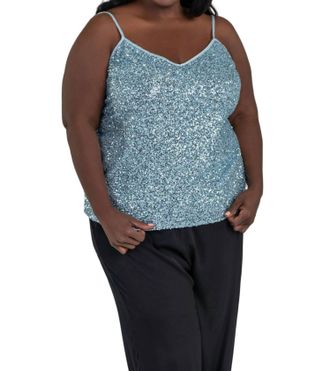 Never Fully Dressed Sequin Top In Sky Blue