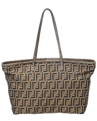 Fendi Brown & Gold Zucca Canvas Roll Zip Tote (Authentic Pre-Loved)