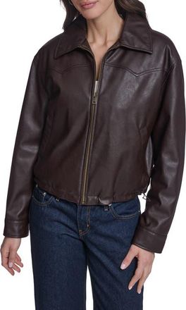 Levi's Western Yoke Faux Leather Bomber Jacket in Dark Brown at Nordstrom, Size X-Large