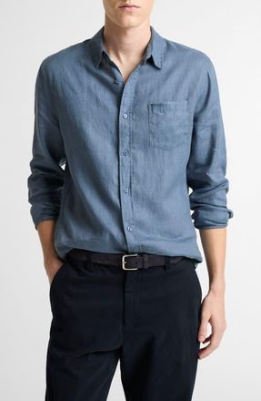Vince Linen Button-Up Shirt in Uniform Blue at Nordstrom, Size Xx-Large