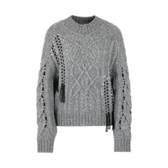 Marc Cain Truien & Vesten, Dames, Grijs, 2Xl, Trui met kabelpatroon en pareldetails