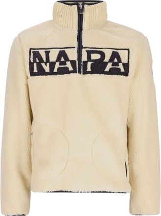 Napapijri Cream Archive Logo High-Collar Zip Fleece Sweatshirt