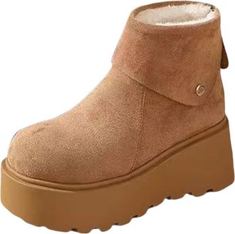 Generic Fur Lined Walking Boots Women Soft and Comfortable Can Adapt To The Cold and Harsh Environment Ladies Waterproof Snow Boots (Coffee, 4.5)