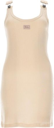 Jean Paul Gaultier Beige Logo Scoop Neck Mini Dress