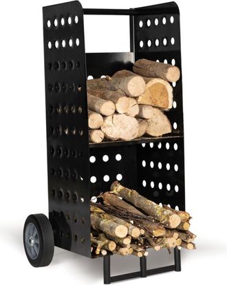 IDMarket Idmarket - Carrello porta legna da ardere in acciaio nero 40x40x100 cm per il camino