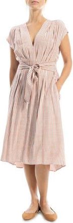 Max Studio Stripe Tie Front Cotton Blend Dress in Marsala/Ivory at Nordstrom Rack, Size X-Small