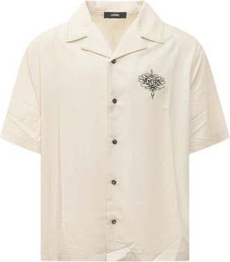 Amiri Lasso OS Camp Shirt - Heren - Korte mouwen Overhemden - Beige - M - Polyester - Overhemden