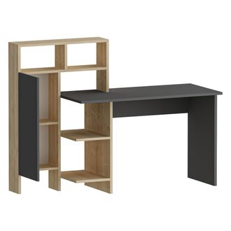 Dmora Escritorio Cremella, 6 Estantes, 1 Puerta, 7 Compartimentos, 136x60x112h Cm Negro Antracita