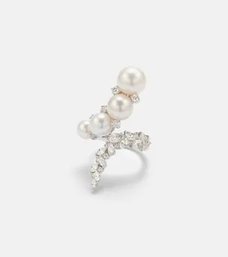 Yeprem Pearlescent 18kt white gold ring with diamonds and freshwater pearls