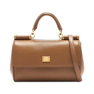 Dolce & Gabbana Tassen, Dames, Bruin, ONE Size, Leer, Borsa tote con placca logo