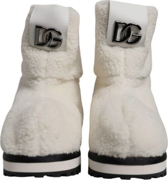 Dolce & Gabbana White Plush Logo Padded Mid Calf Boots Mens Shoes